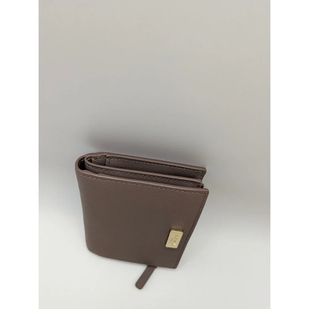 Kate Spade Bifold Wallet Small Taupe Light Mauve Gold Accents Hardware Logo